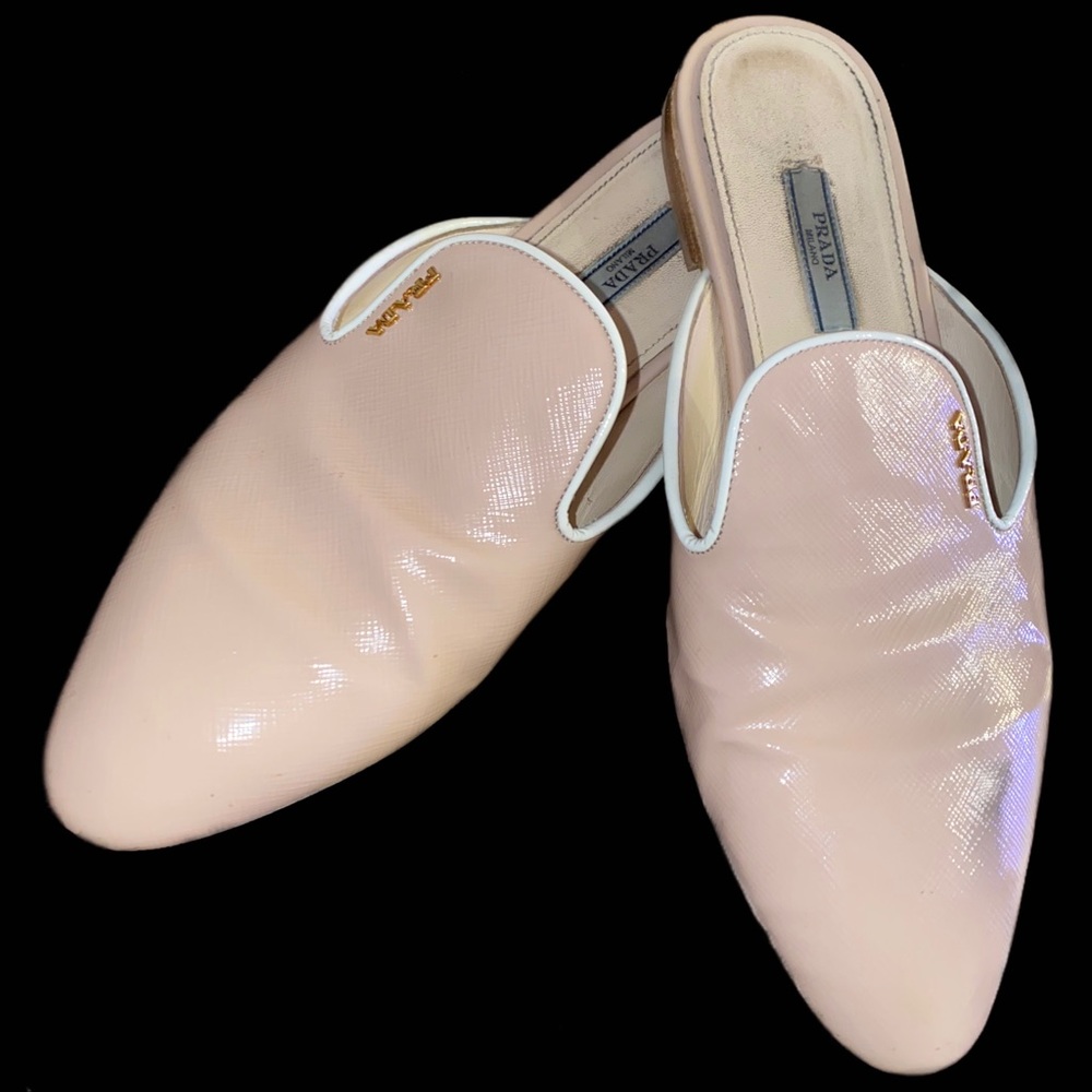 Authentic Prada Patent Leather Nude Mules / Slides